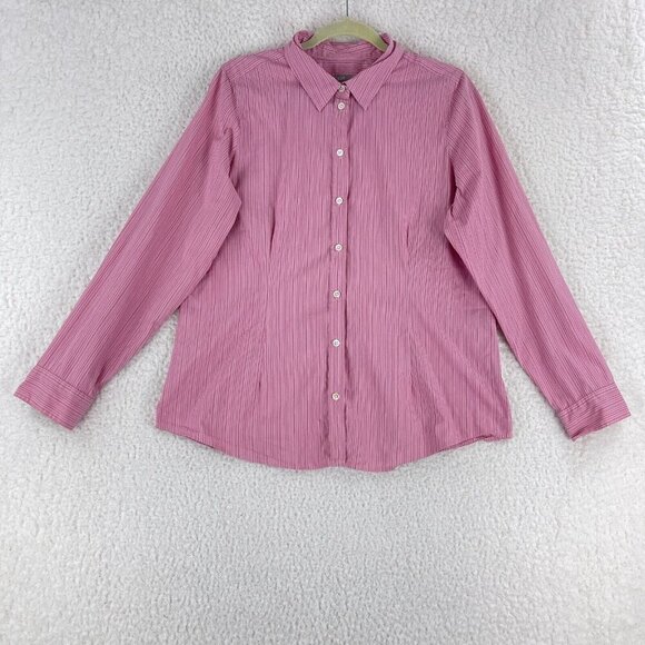 J. Jill Pink Striped Button-Up Shirt‎ Womens Long Sleeve Stretch Size Large - Picture 1 of 16